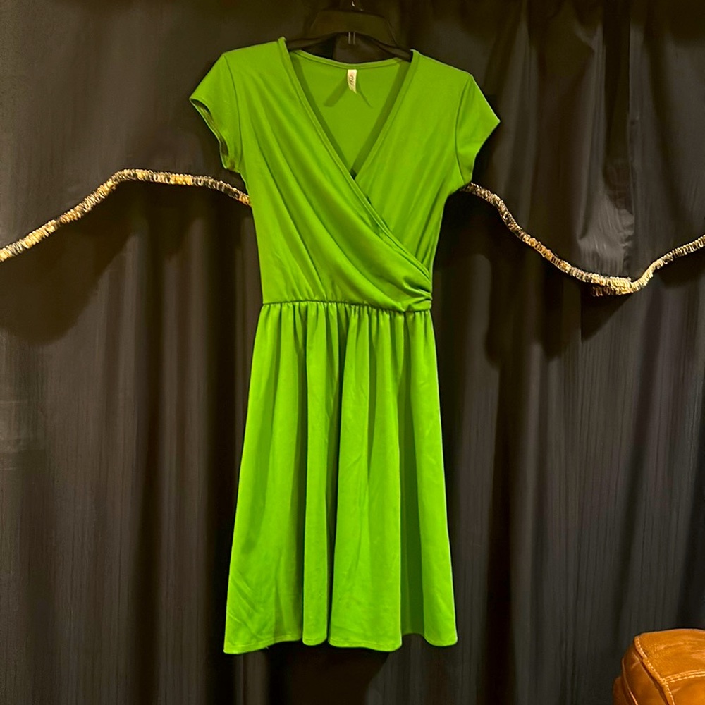 Spring green twirly wrap dress